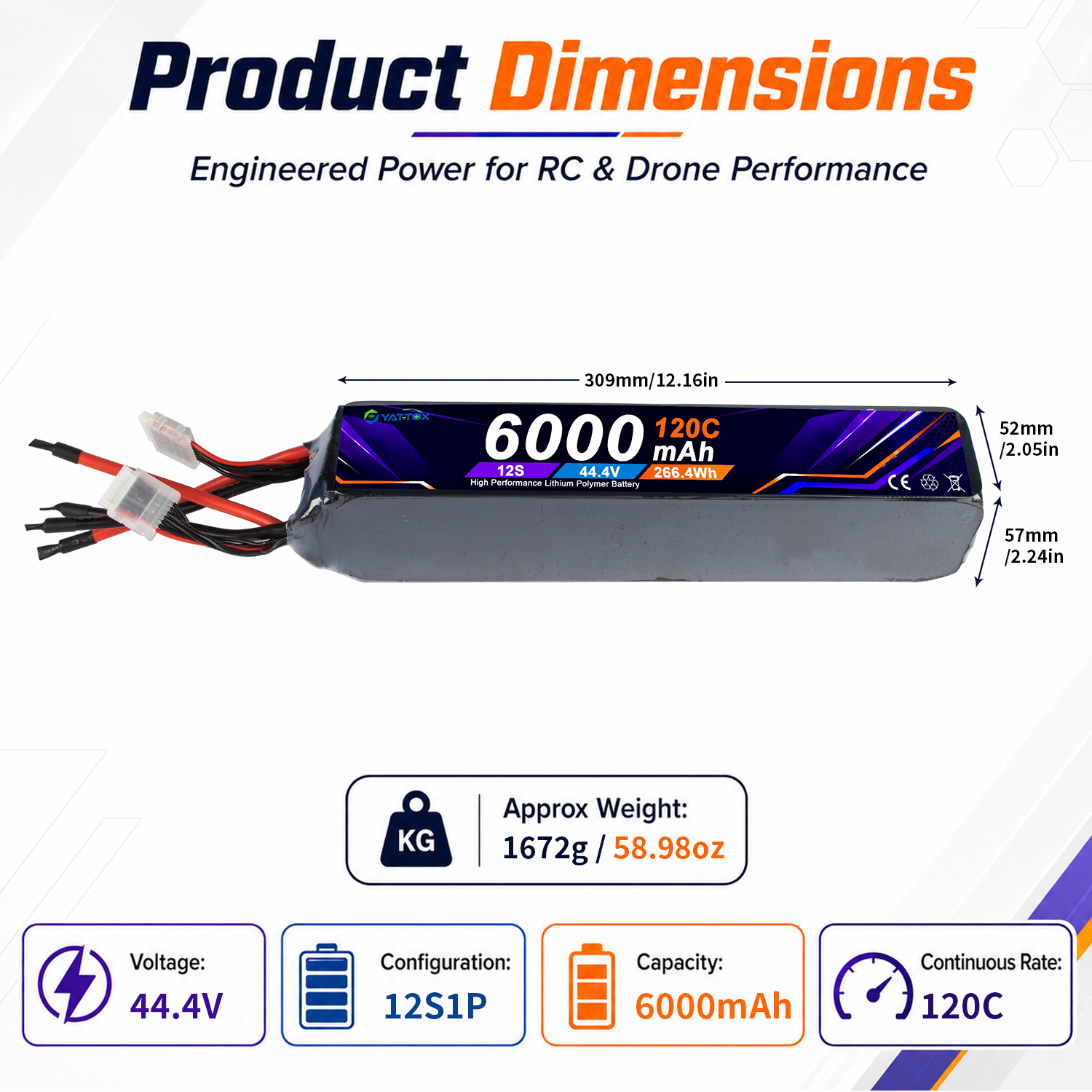 Yattox 12S 6000mAh 120C 100%LC - огляд і ціна Rc Helicopter Large
